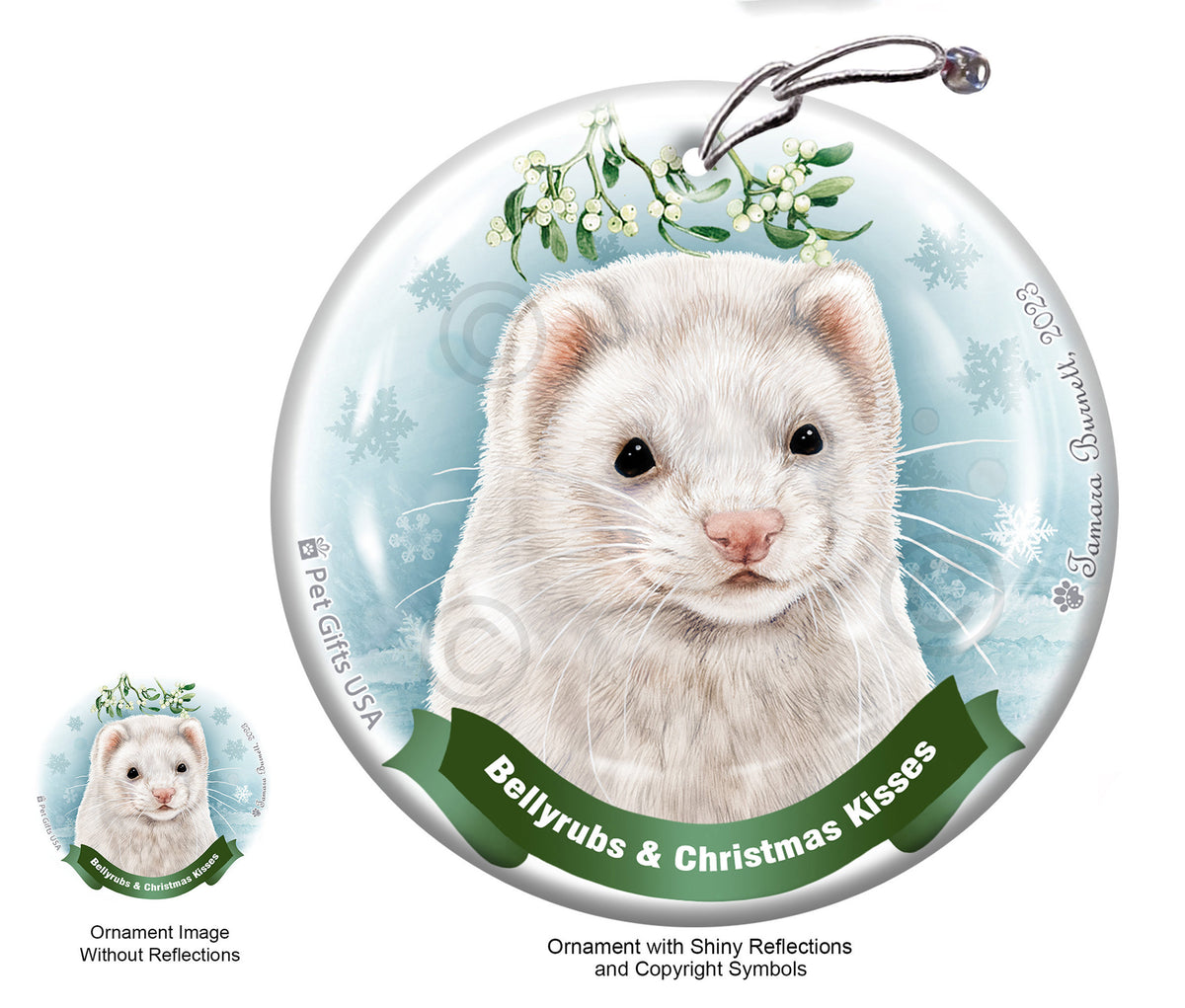 Ferret Dark Eyed White Ornament