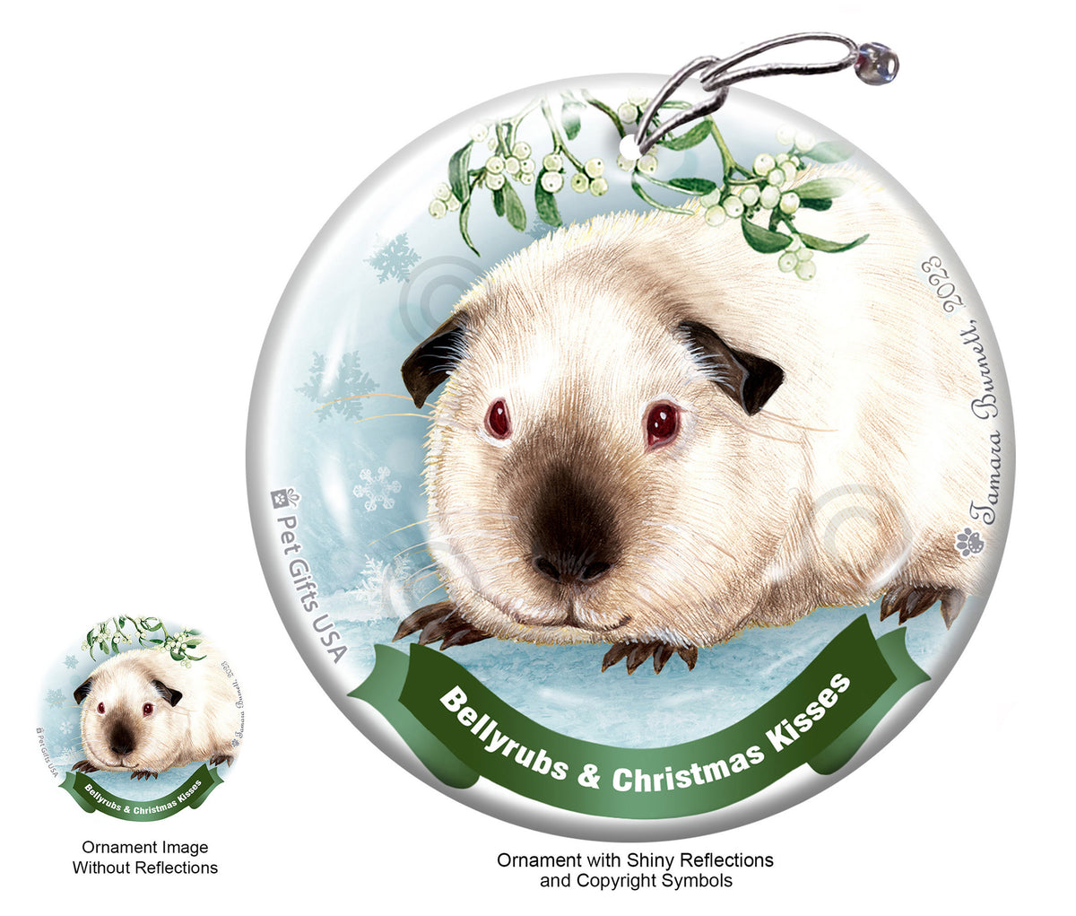 Guinea Pig Himalayan Cat Bellyrubs and Christmas Kisses Ornament