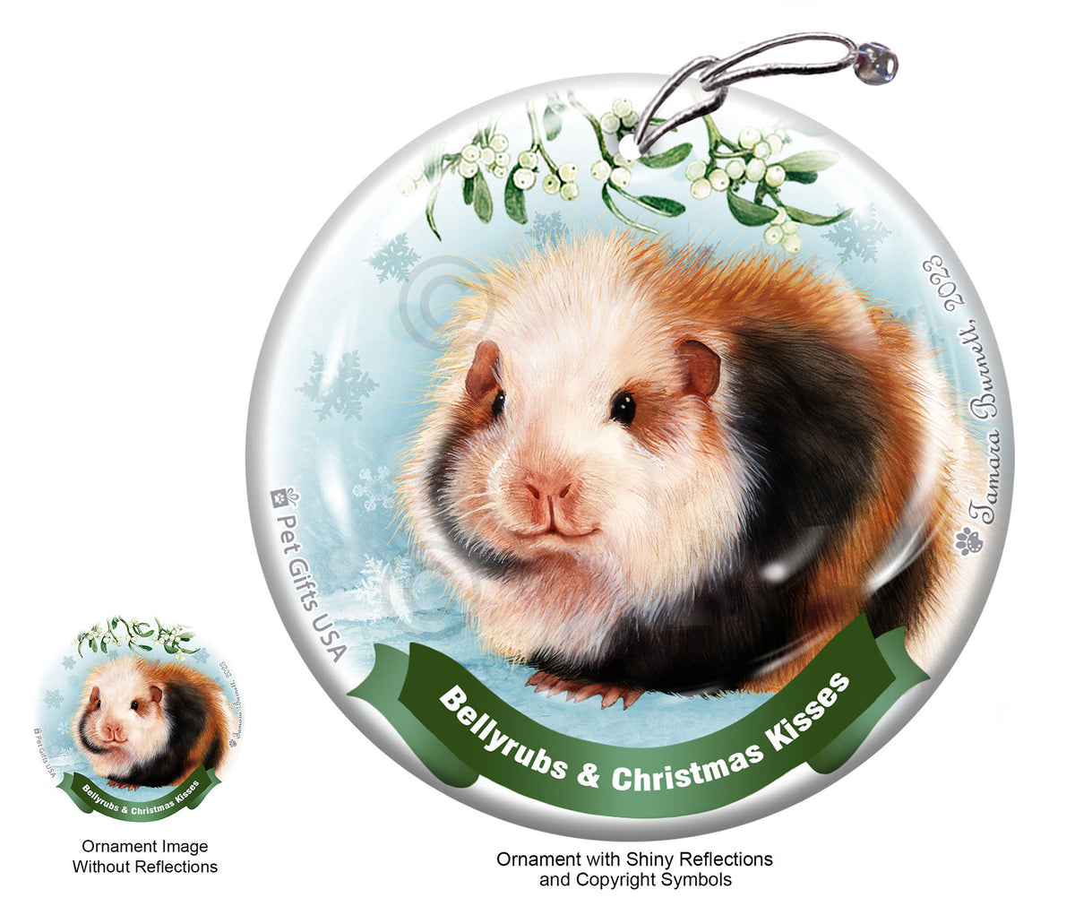 Guinea Pig Teddy Bellyrubs and Christmas Kisses Ornament