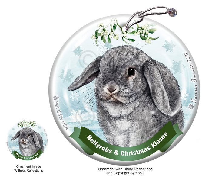 Rabbit Mini Lop Chinchilla Bellyrubs and Christmas Kisses Ornament