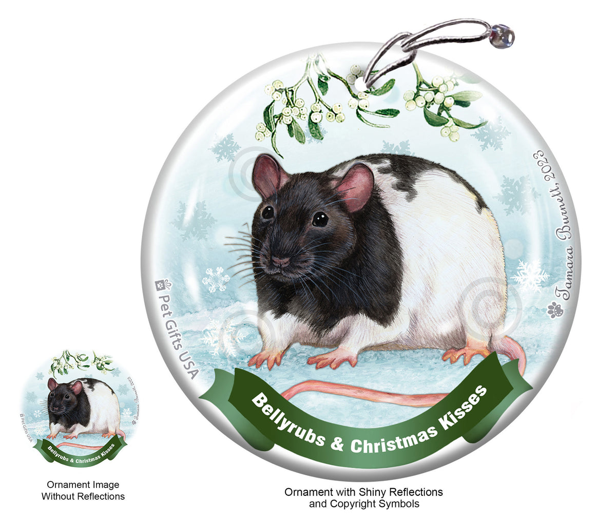 Fancy Rat Black and White Hooded Ornament