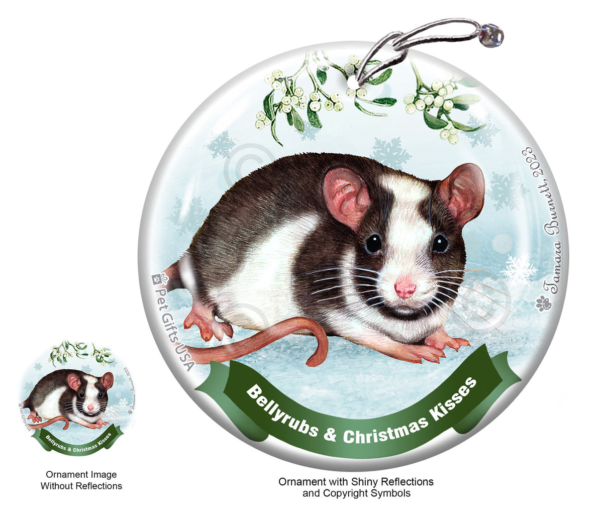 Fancy Rat Black and White Pied Ornament
