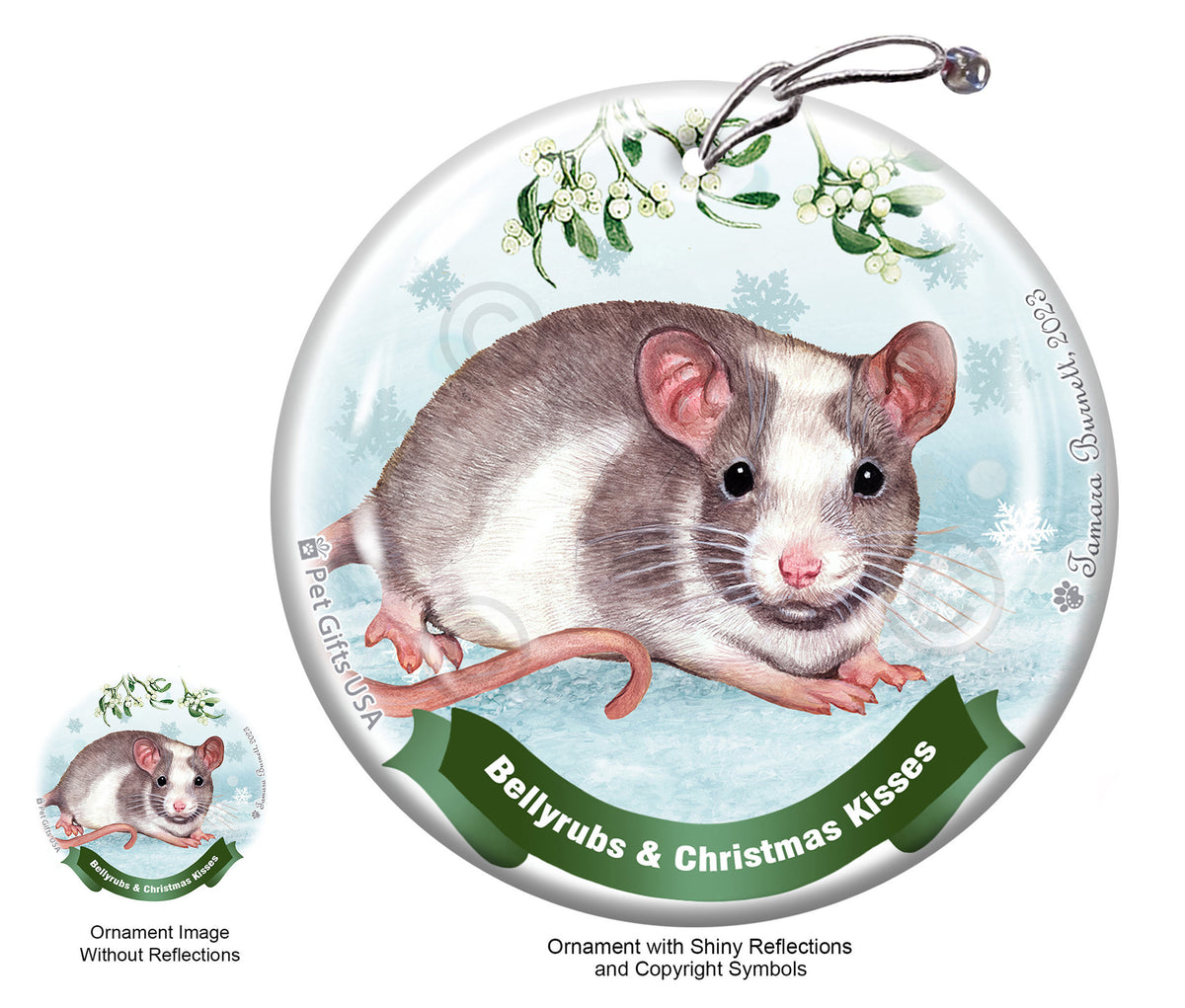 Fancy Rat Grey and White Pied Ornament