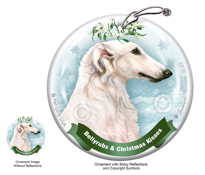 Borzoi White Bellyrubs and Christmas Kisses Ornament