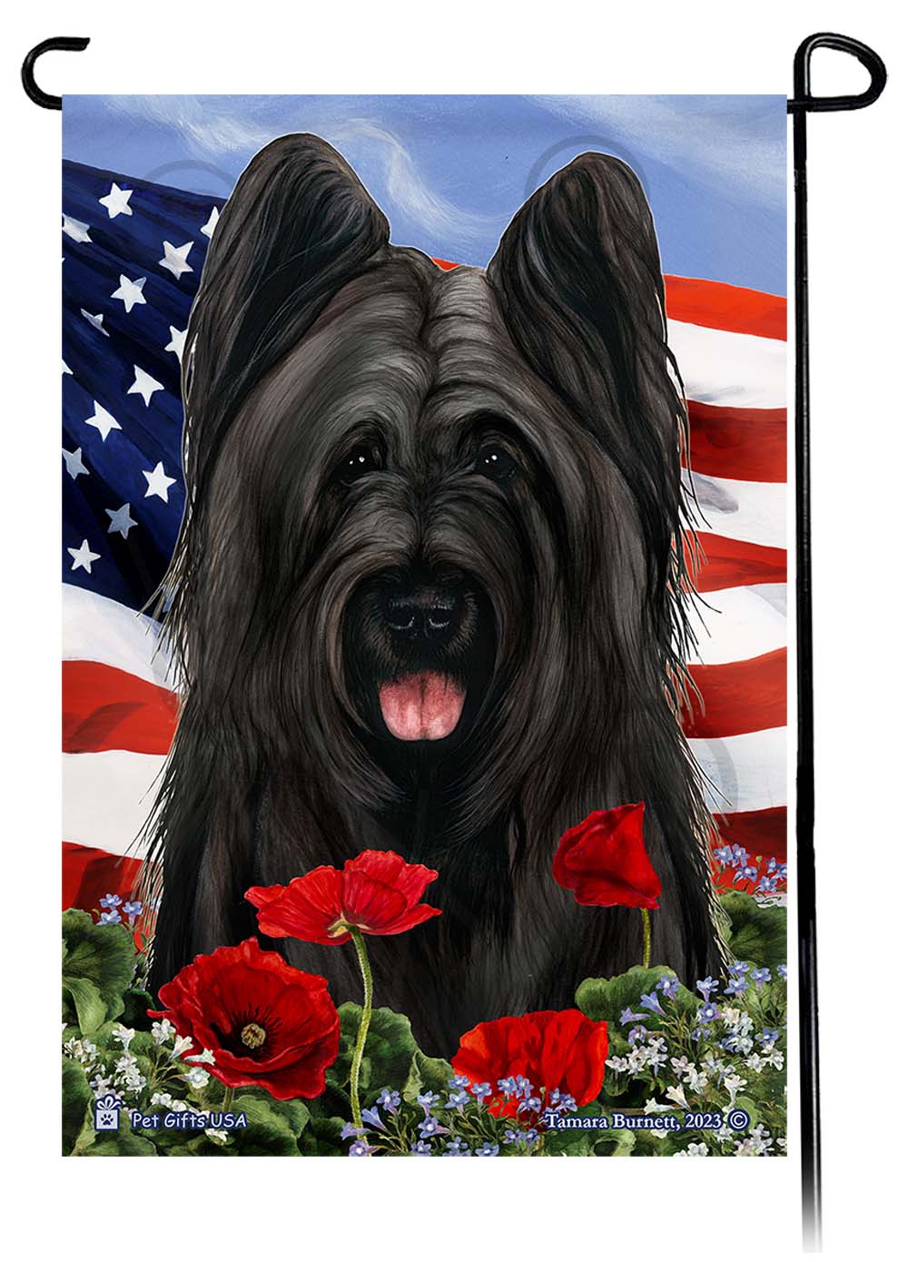 Briard Patriotic Flowers Garden Flags