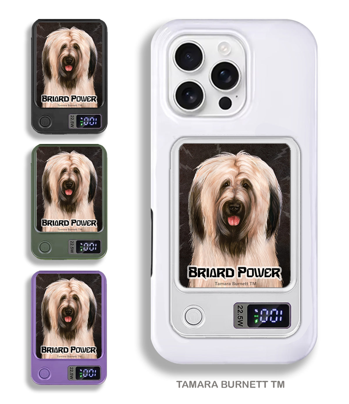 Briard Light Fawn Uncropped Phone Bank Wireless Charger