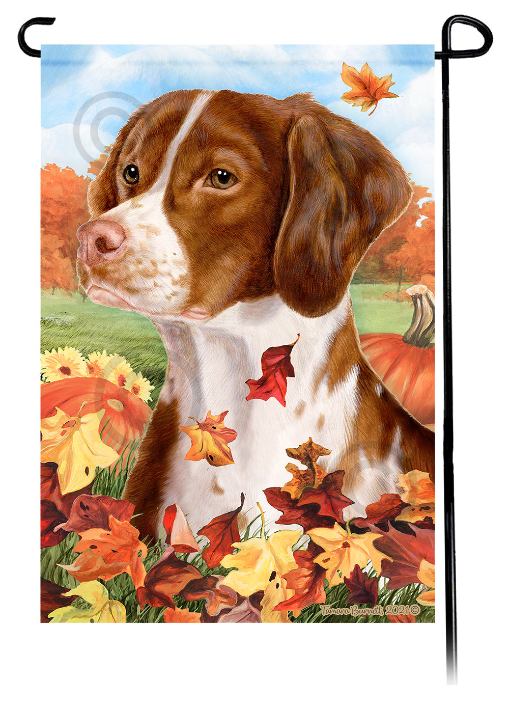 Brittany Spaniel Falling Leaves Garden Flags