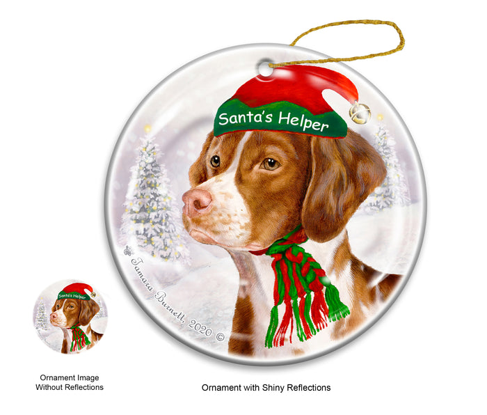Brittany Orange and White - Santa's Helper Ornament