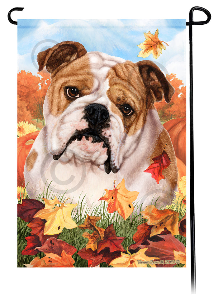 English Bulldog Falling Leaves Garden Flags