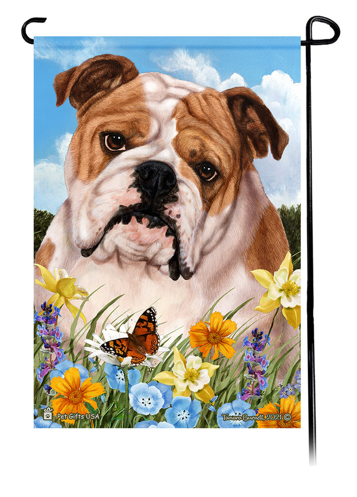 English Bulldog Summer Flowers Garden Flags