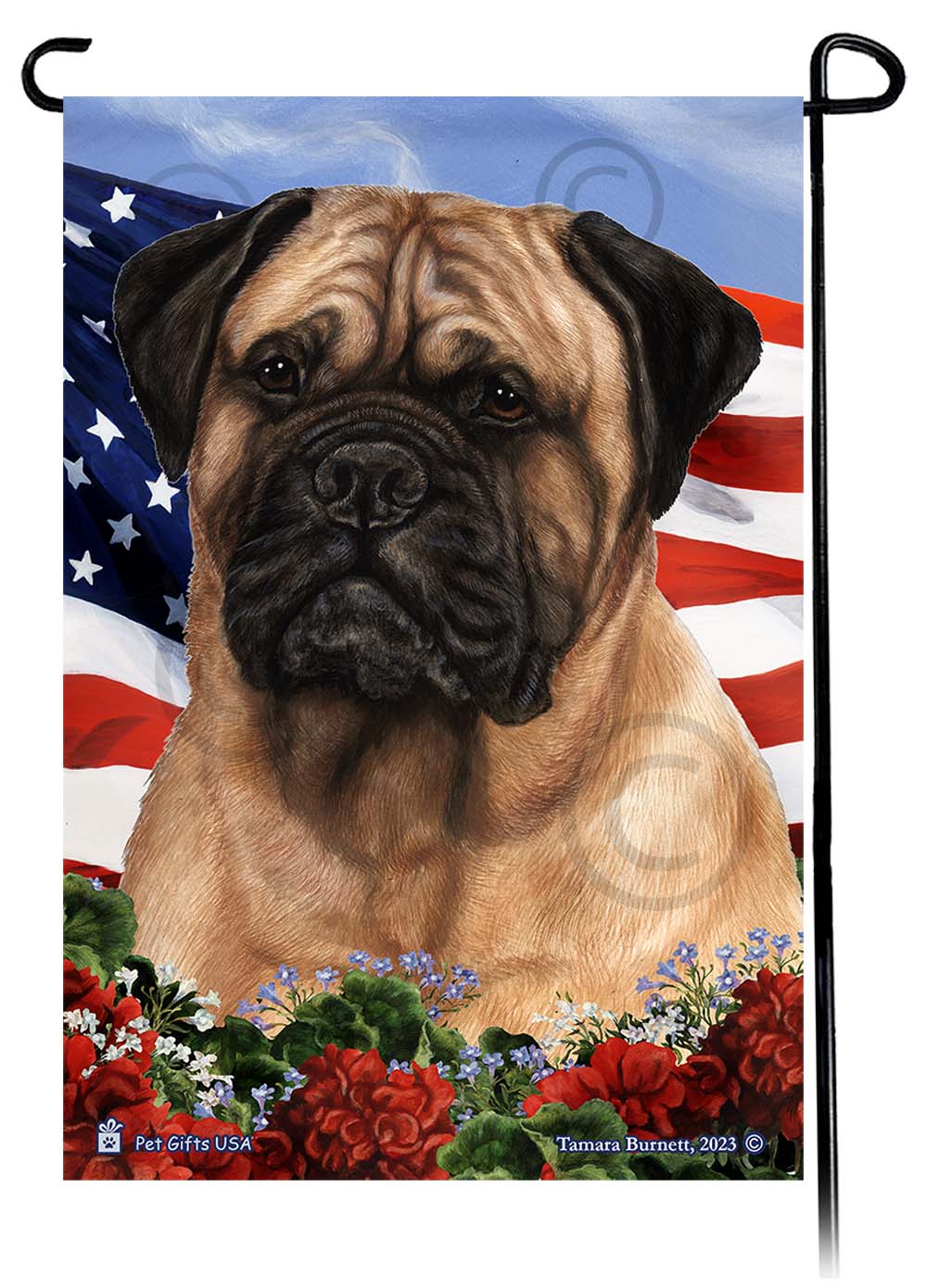 Bullmastiff Patriotic Flowers Garden Flags