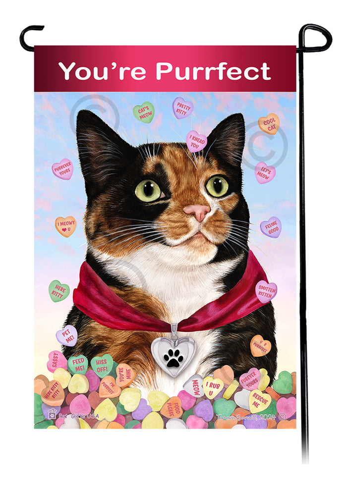 Tortoiseshell Cat Valentine Sweetheart Garden Flags