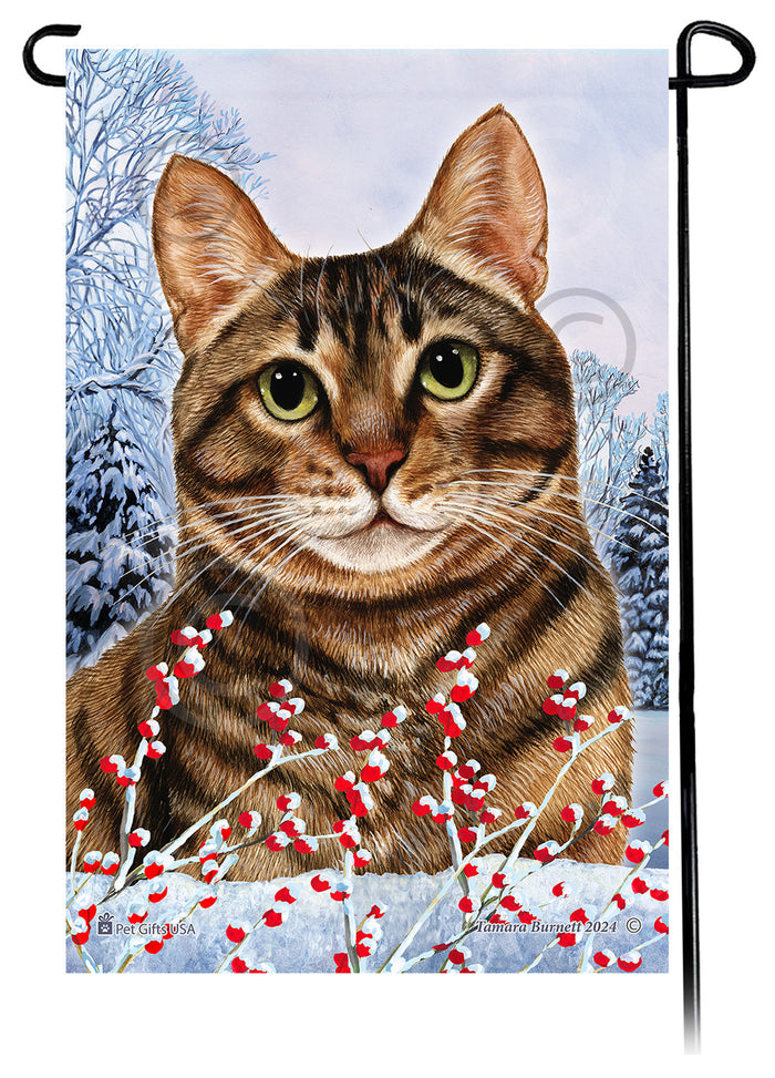 Tabby Cat Winterberries Garden Flags