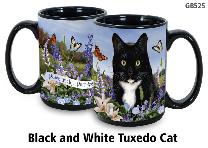 Tuxedo Black & White Cat - Garden Party Fun Mug 15 oz