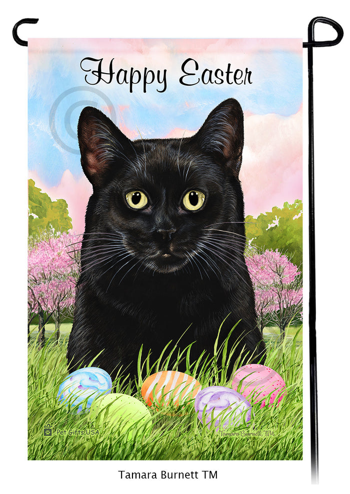 Black Shorthair Cat Happy Easter Garden Flags