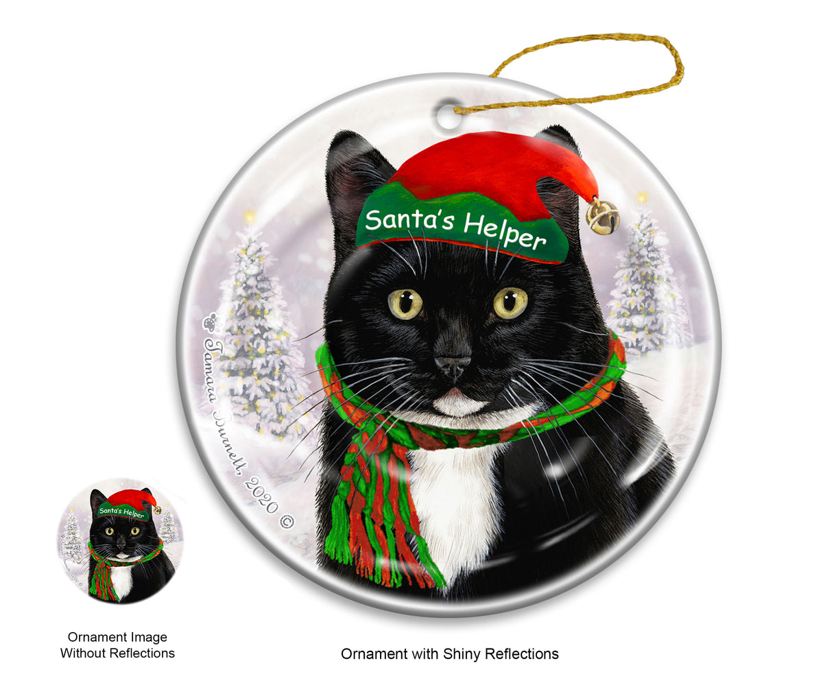 Tuxedo Black and White Cat - Santa's Helper Ornament