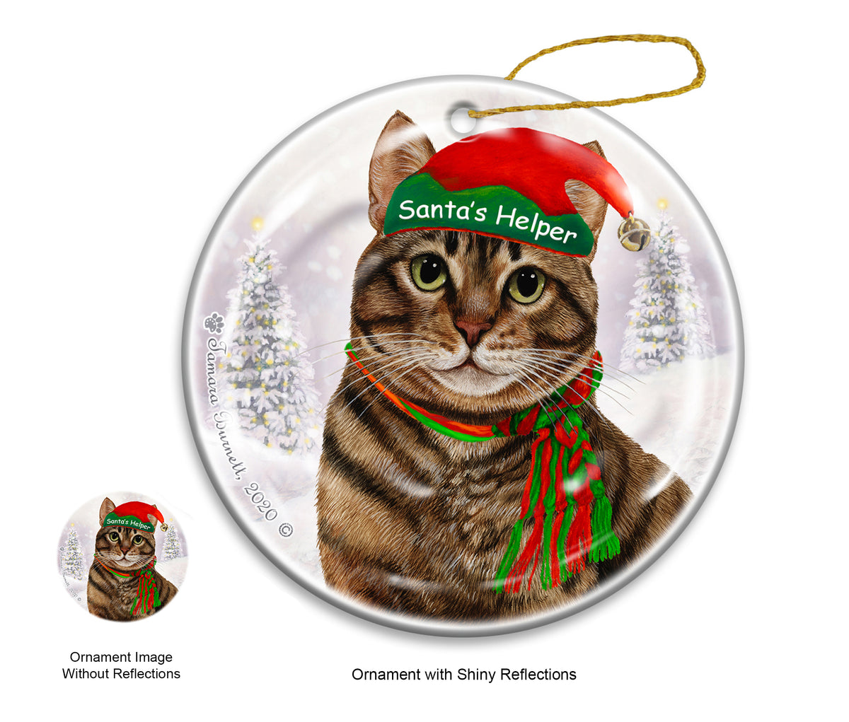 Brown Tabby Cat - Santa's Helper Ornament