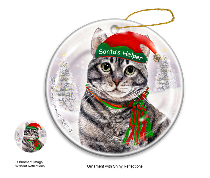 Silver Tabby Cat - Santa's Helper Ornament