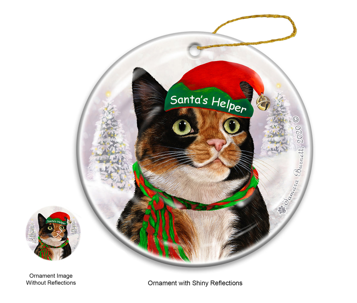 Tortoiseshell Cleo Cat - Santa's Helper Ornament