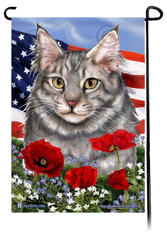 Maine Coon Cat Patriotic Flowers Garden Flags