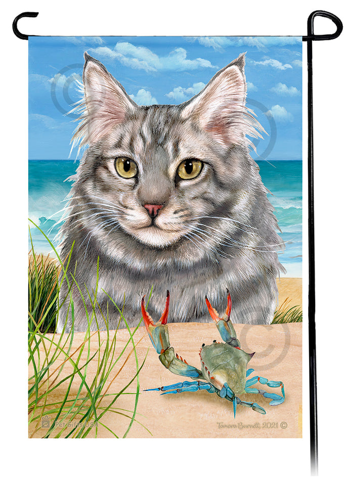 Maine Coon Cat Summer Flowers Garden Flag