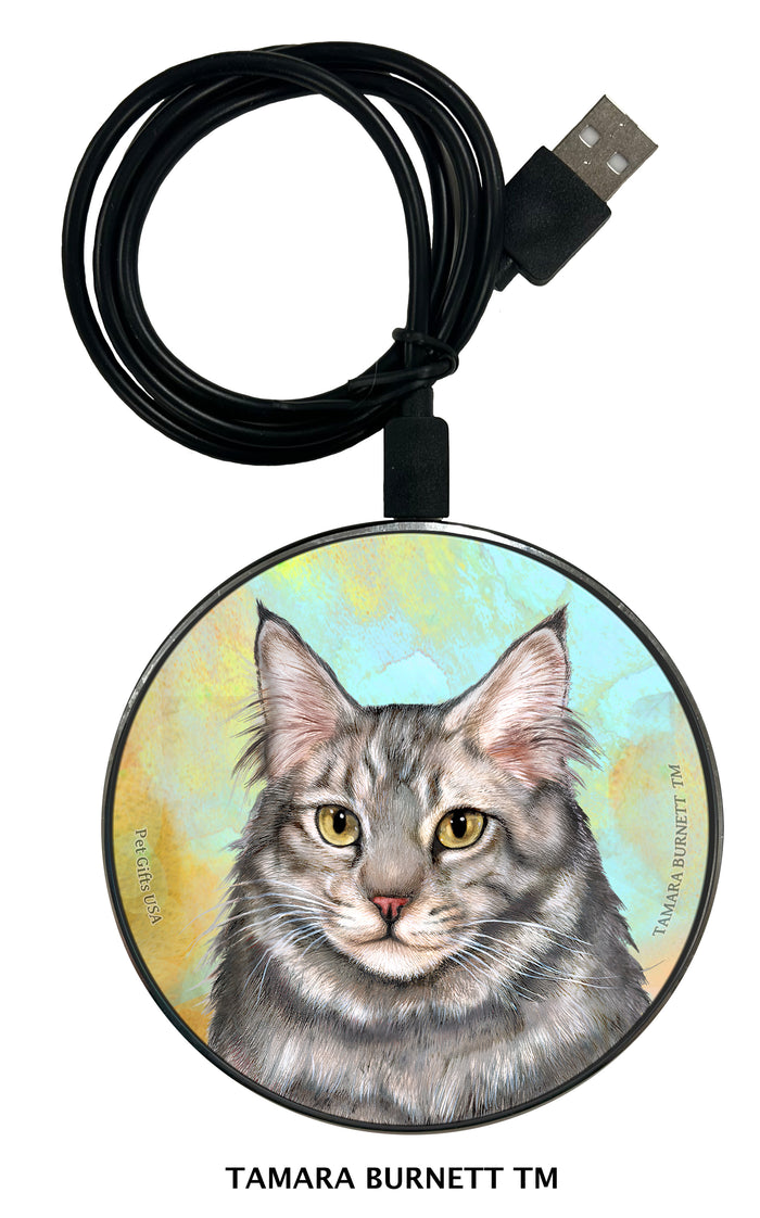 Maine Coon Cat Blue Tabby Zoomies Wireless Charger