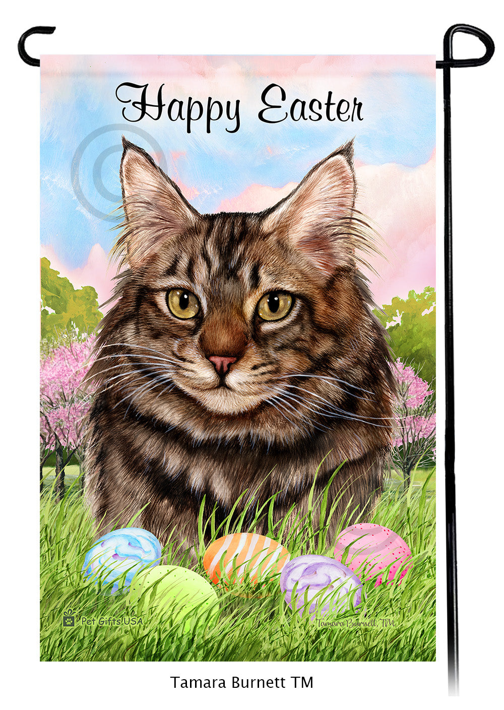 Maine Coon Cat Happy Easter - Garden Flag