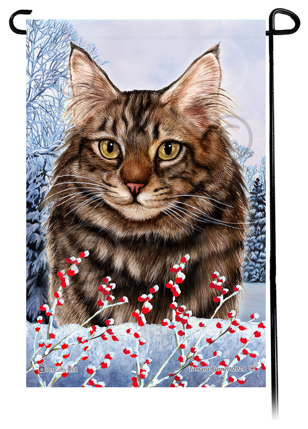 Maine Coon Cat Winterberries - Garden Flag