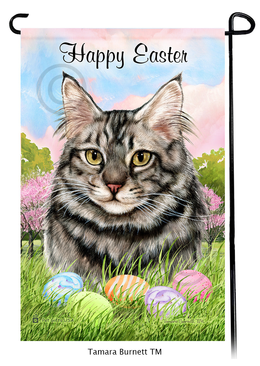 Maine Coon Cat Happy Easter - Garden Flag