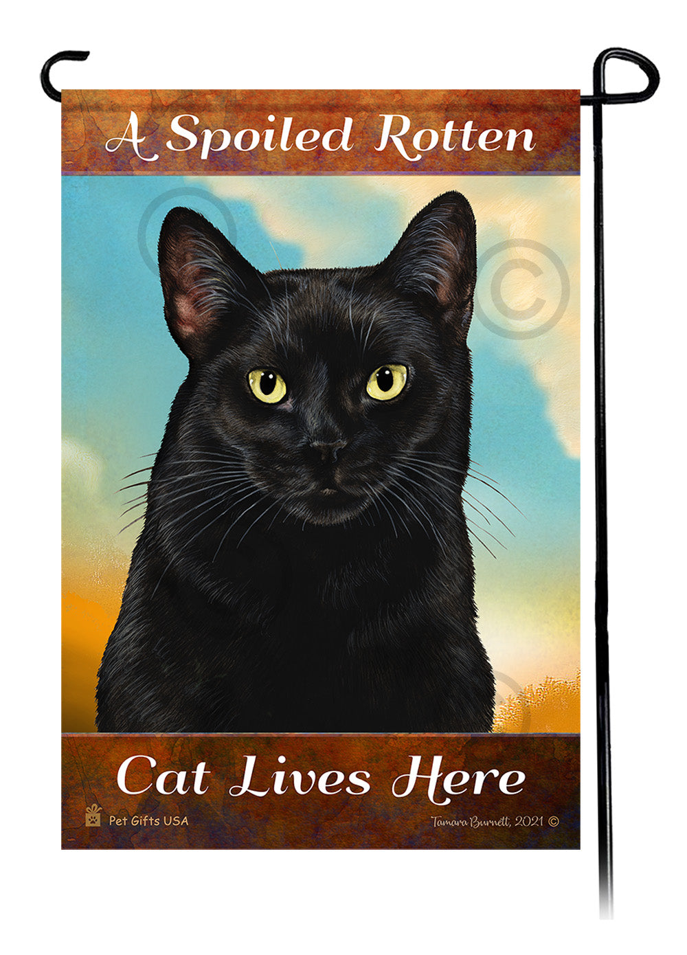 Black Shorthair Cat Spoiled Rotten Garden Flags
