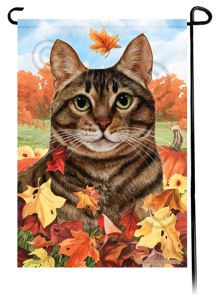 Tabby Cat Falling Leaves Garden Flags