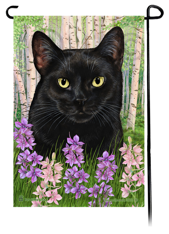 Black Shorthair Cat Spring Flowers Garden Flags
