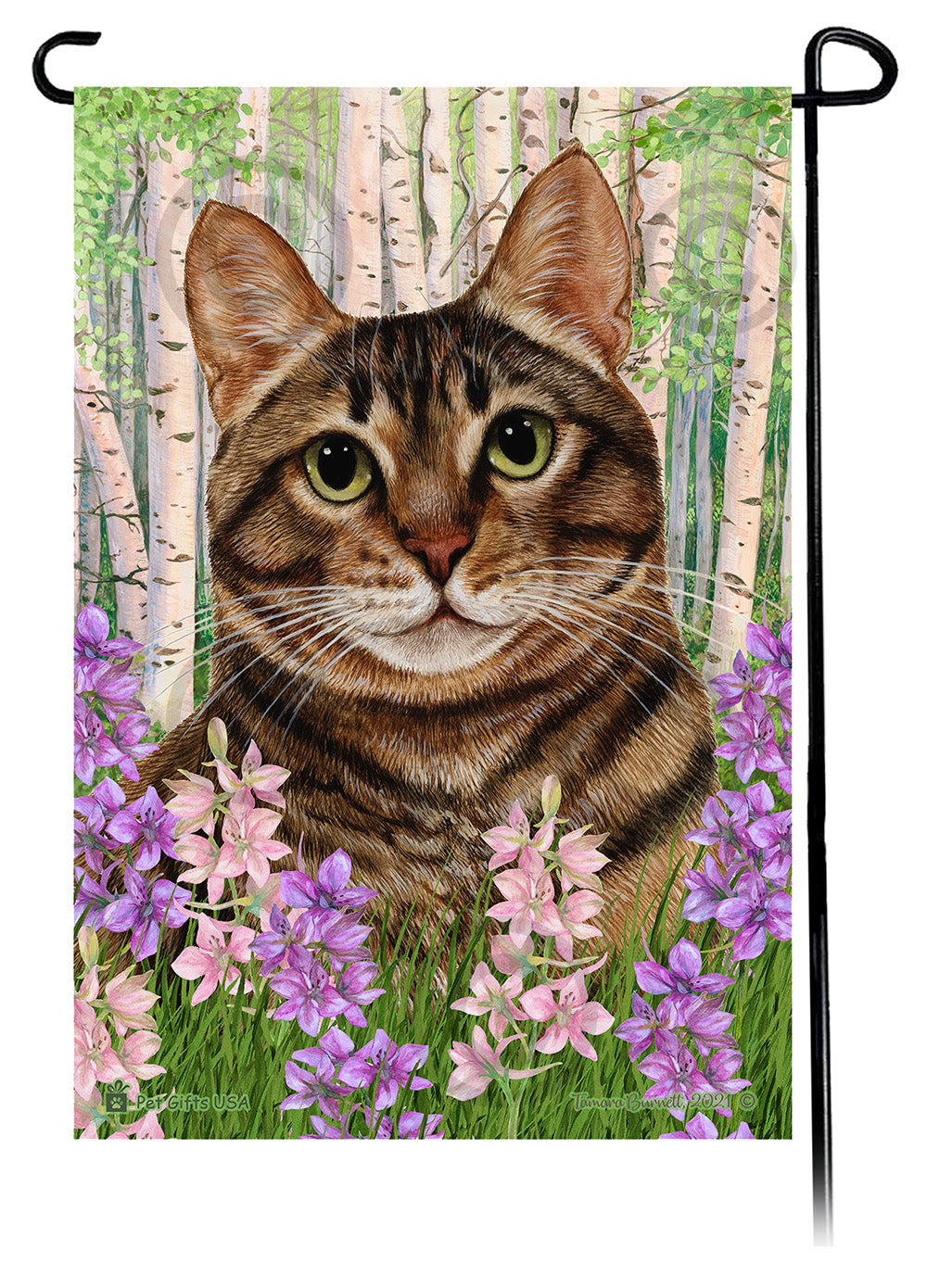 Tabby Cat Spring Flowers Garden Flags
