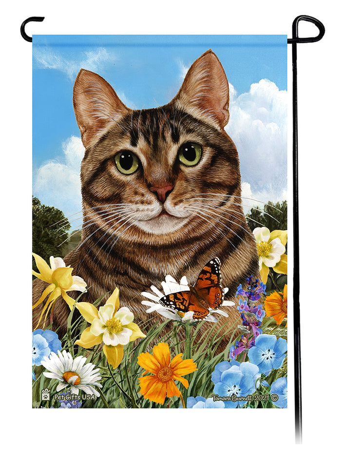 Tabby Cat Summer Flowers Garden Flags