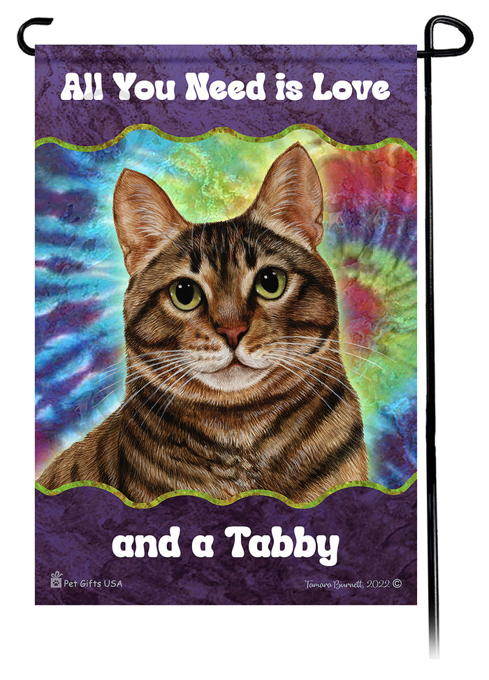 Tabby Cat All You Need Is Love Garden Flags