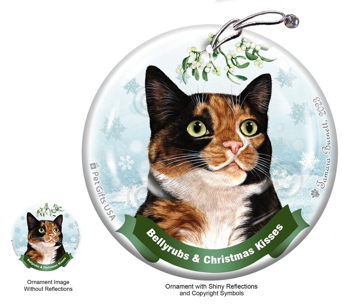 Calico (Cleo) Bellyrubs and Christmas Kisses Ornament