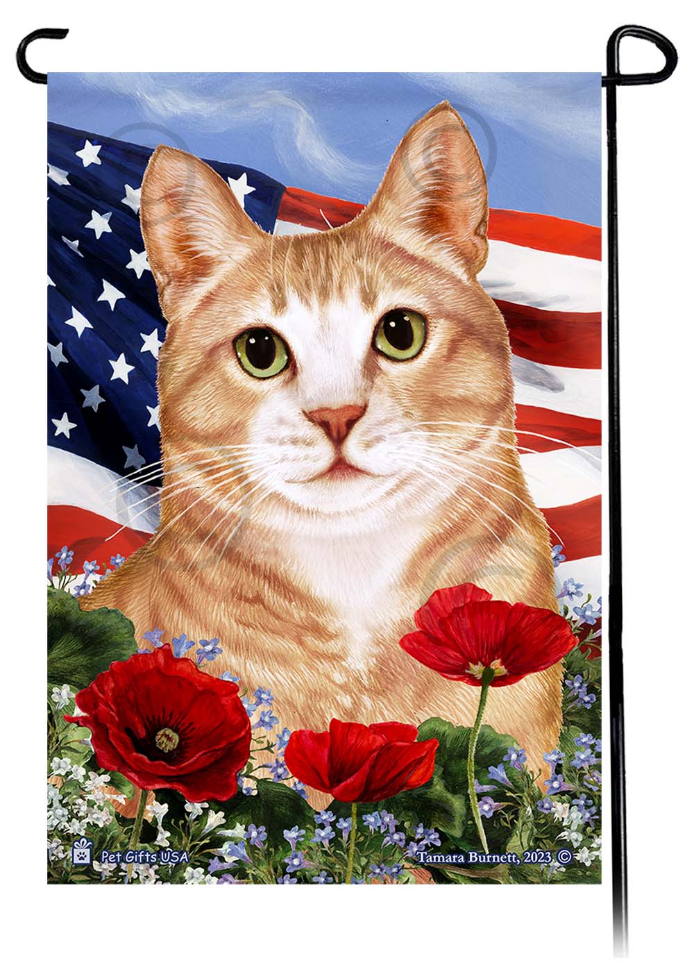 Tuxedo Cat Patriotic Flowers - Garden Flag