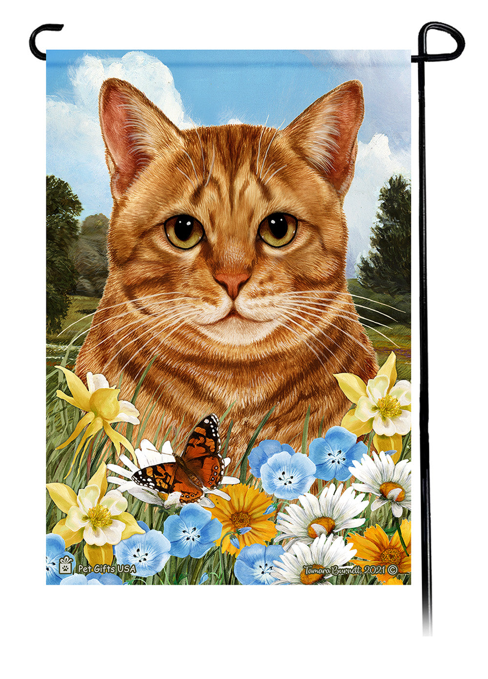 Tabby Cat Summer Flowers - Garden Flag