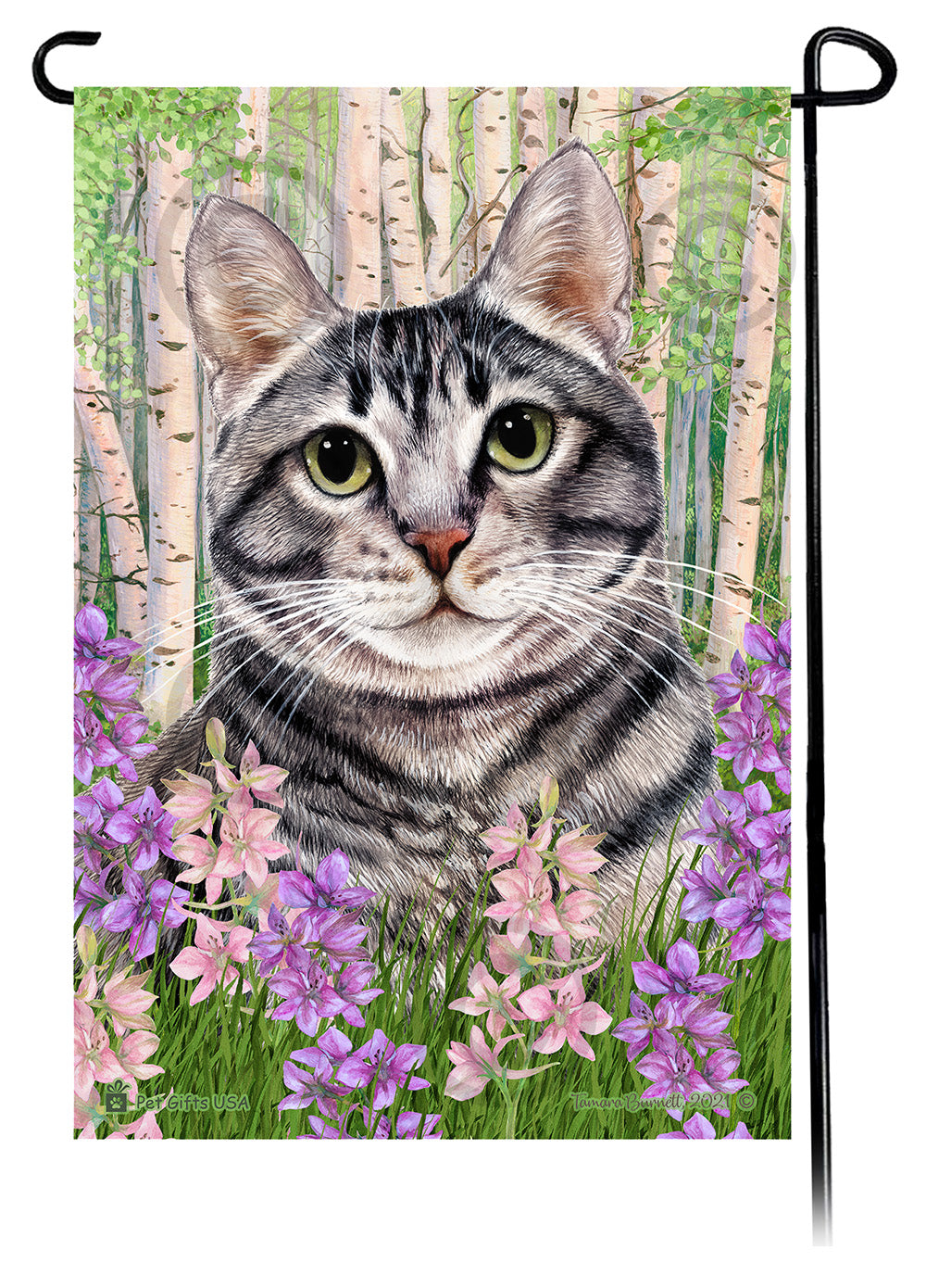 Tabby Cat Spring Flowers - Garden Flag