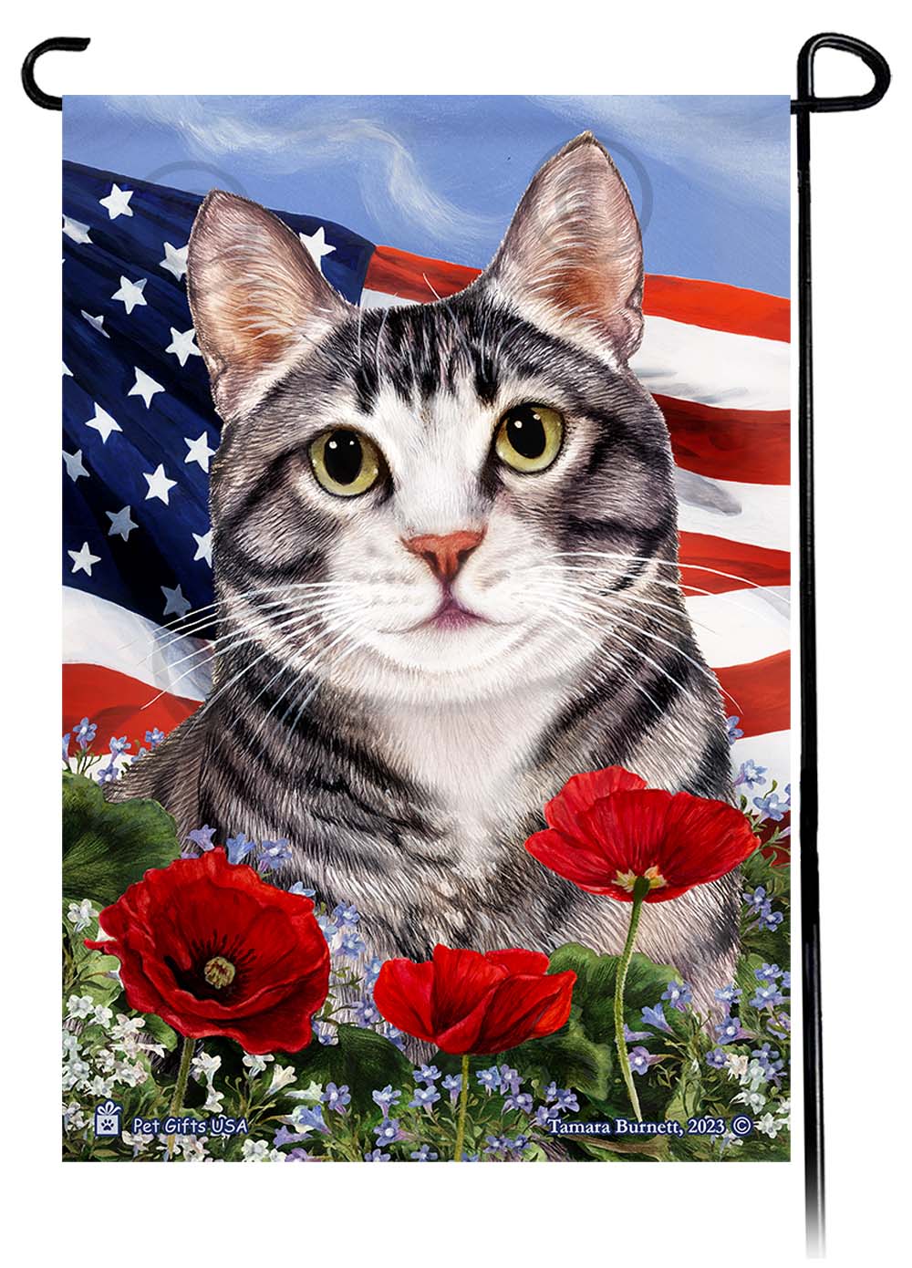 Tuxedo Cat Patriotic Flowers - Garden Flag