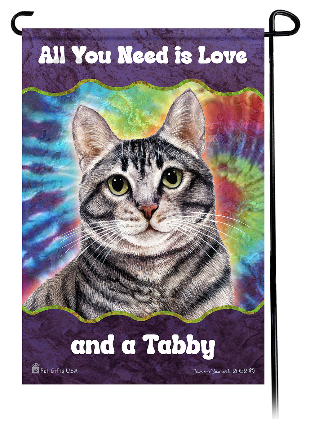 Tabby Cat All You Need Is Love Garden Flag