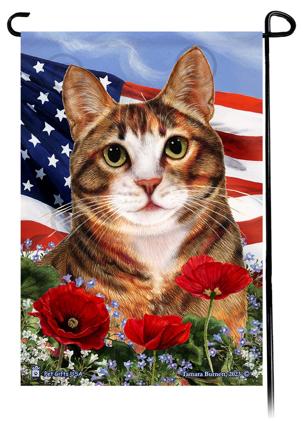Tuxedo Cat Patriotic Flowers - Garden Flag