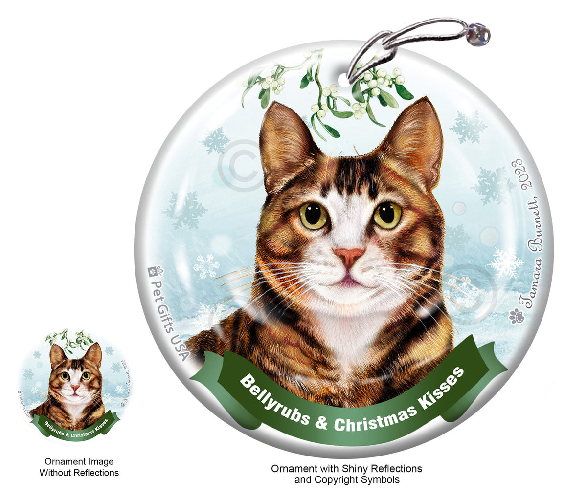 Tuxedo Tortoiseshell and White Bellyrubs and Christmas Kisses Ornament
