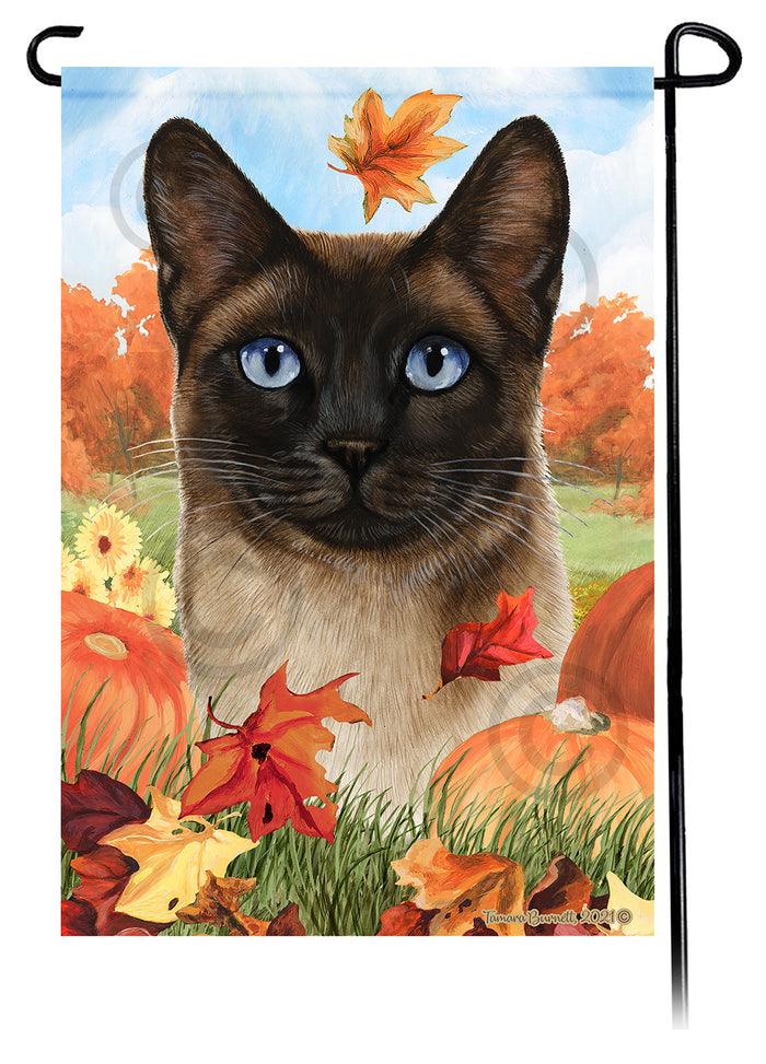 Siamese Cat Falling Leaves Garden Flags