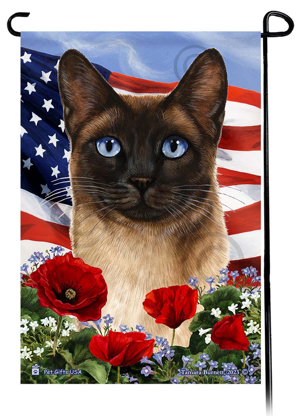 Siamese Cat Patriotic Flowers - Garden Flag
