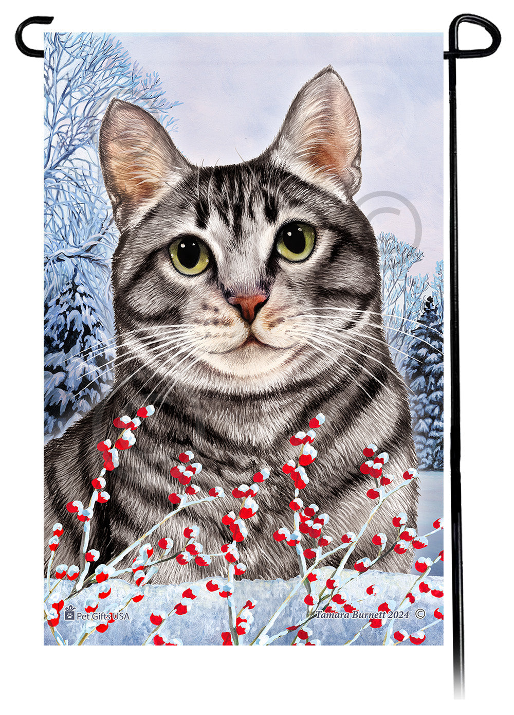 Tabby Cat Winterberries - Garden Flag