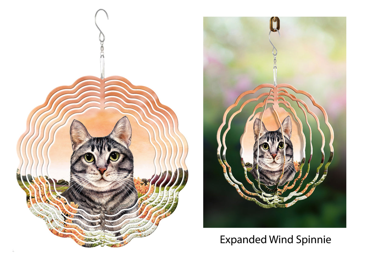 Tabby Cat Silver Wind Spinner