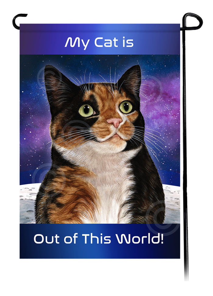 Tortoiseshell Cat Out Of This World Garden Flags