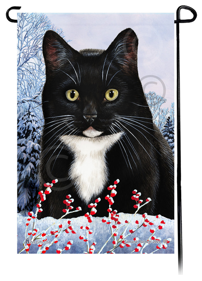 Tuxedo Cat Winterberries Garden Flags