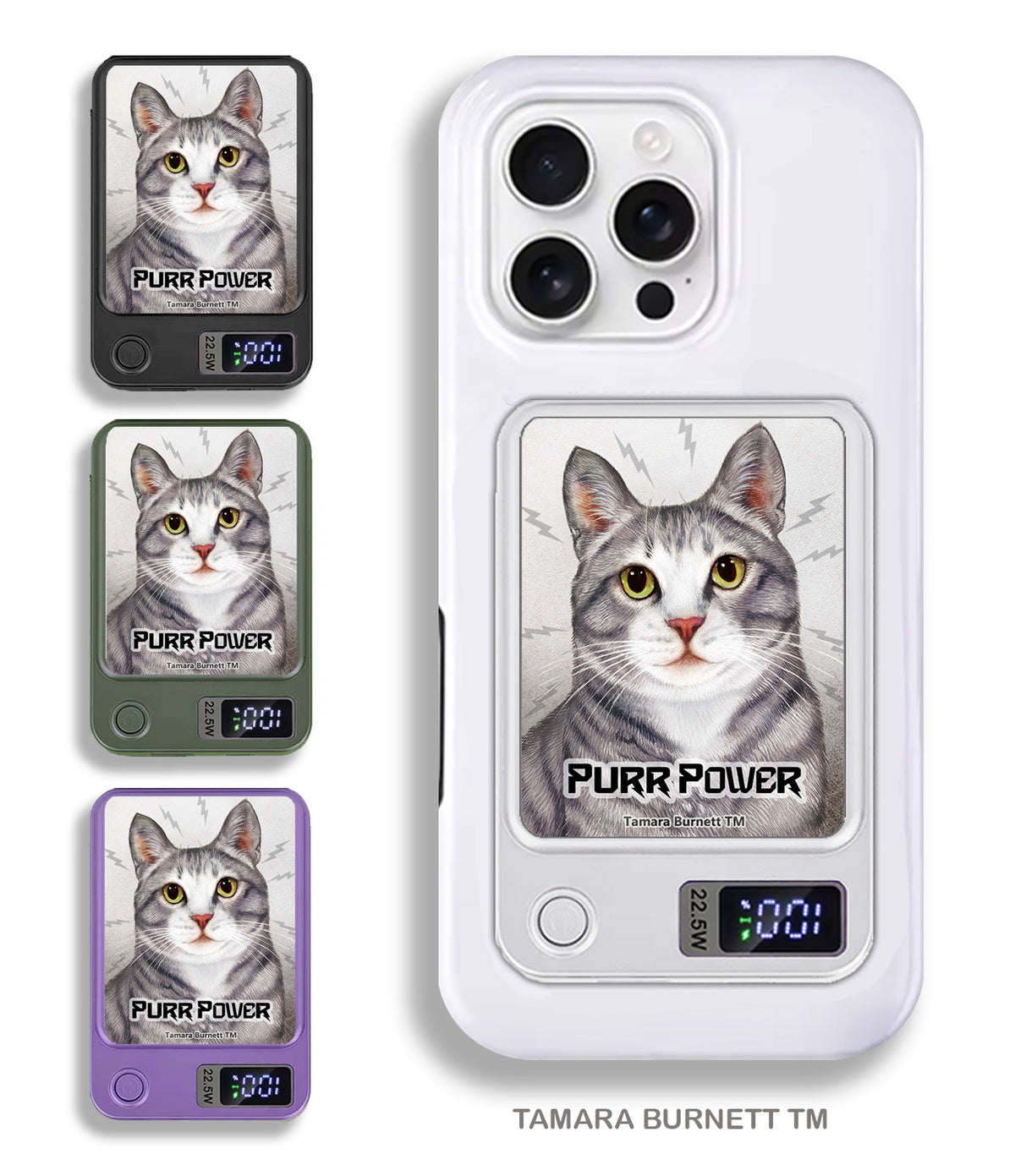 Tuxedo Blue and White Tabby Phone Bank Wireless Charger